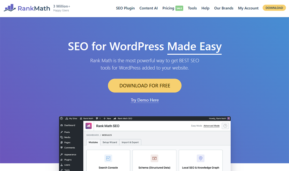 Illustration de RankMath SEO sur la page du deal de Freelance Stack