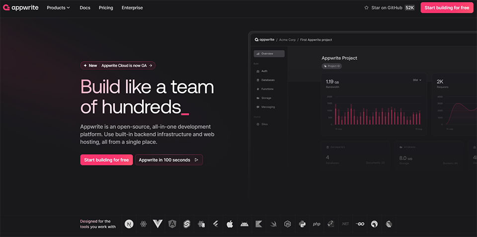 Illustration de Appwrite sur la page du deal de Freelance Stack