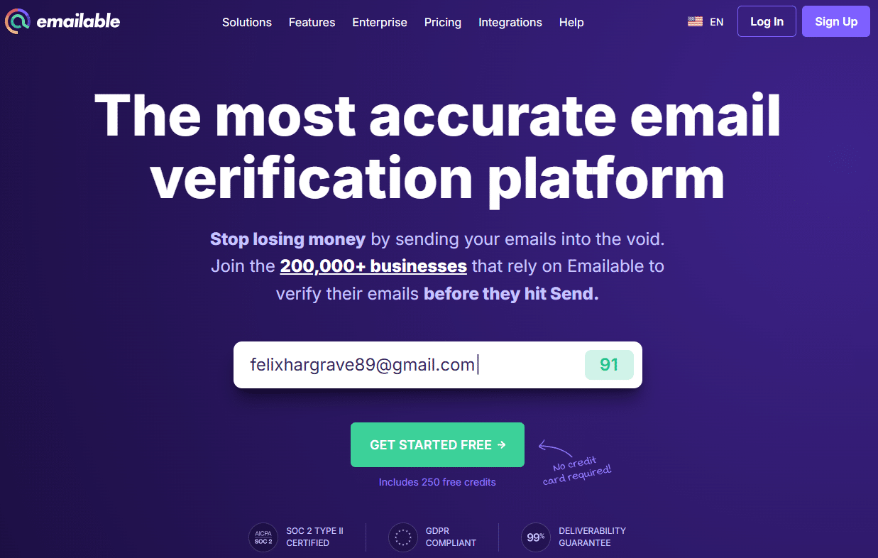 Illustration de Emailable sur la page du deal de Freelance Stack