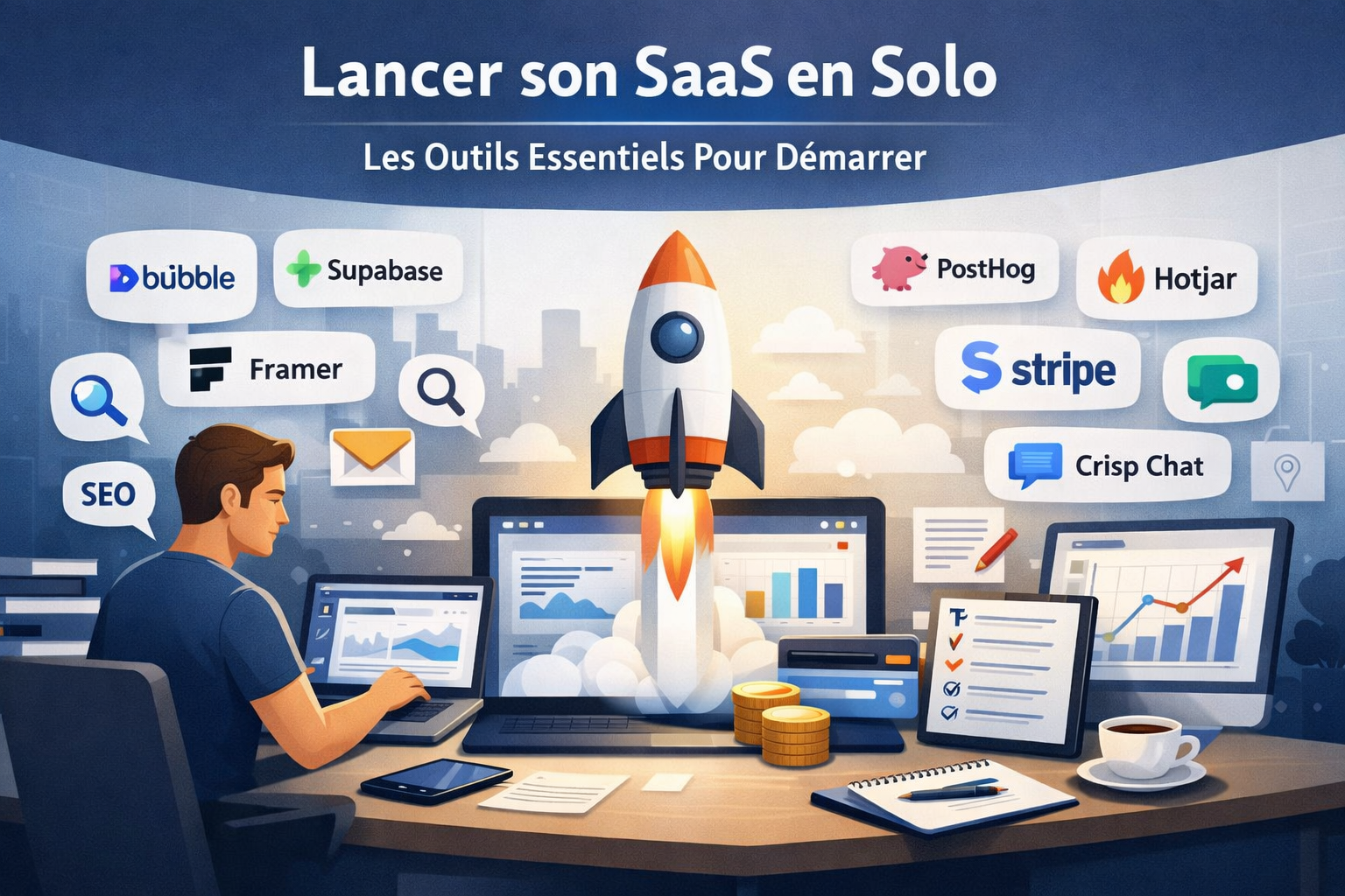 Visuel Lancer son SaaS en solo : la liste des outils dont vous avez besoin pour démarrer