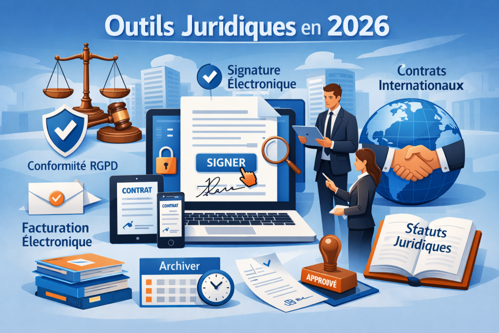 Visuel Juridique, légal, signature électronique, conformité : les outils juridiques qui font gagner du temps en 2026.