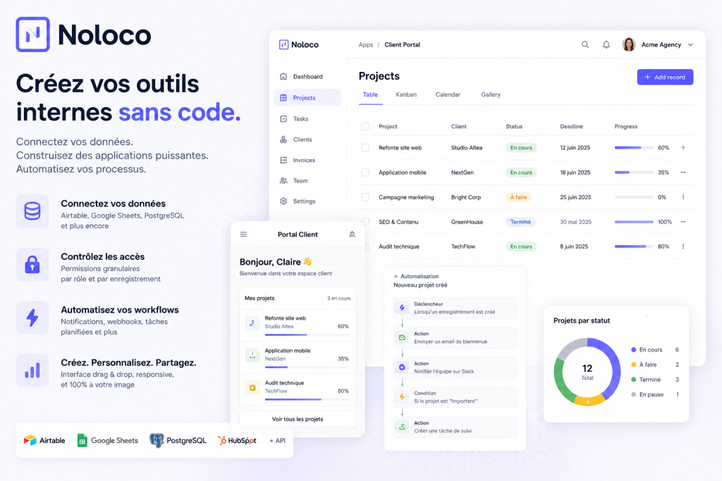 Visuel Noloco : le guide ultime pour créer vos outils internes sans coder.