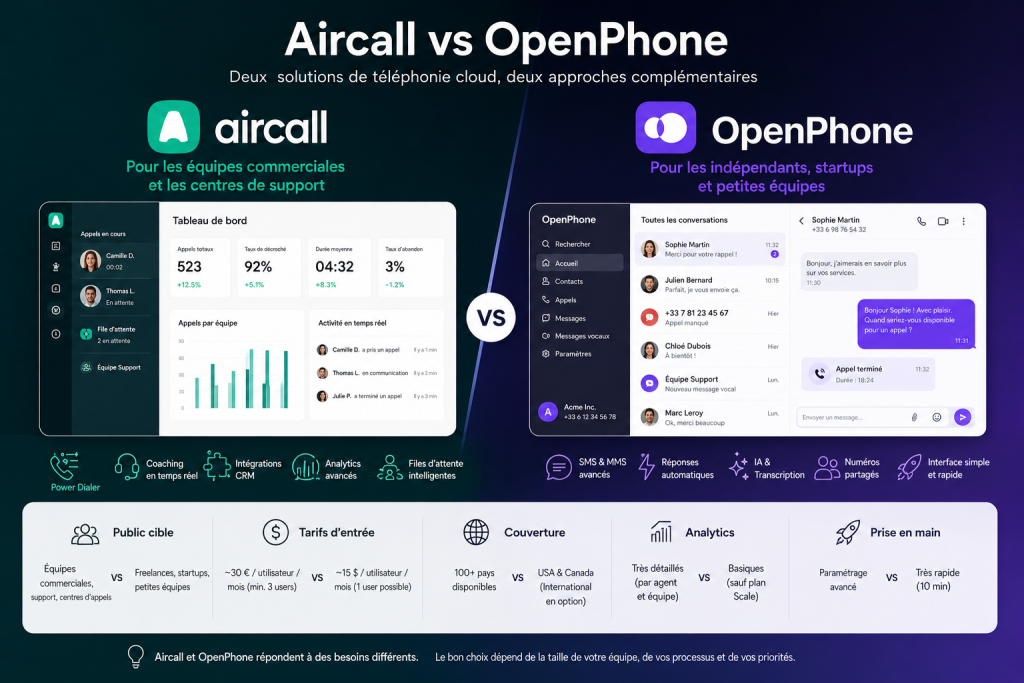 Visual – Aircall vs. OpenPhone: Features, Differences, and Use Cases.