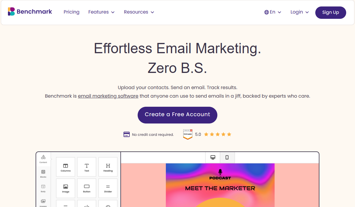 Illustration de Benchmark Email sur la page du deal de Freelance Stack