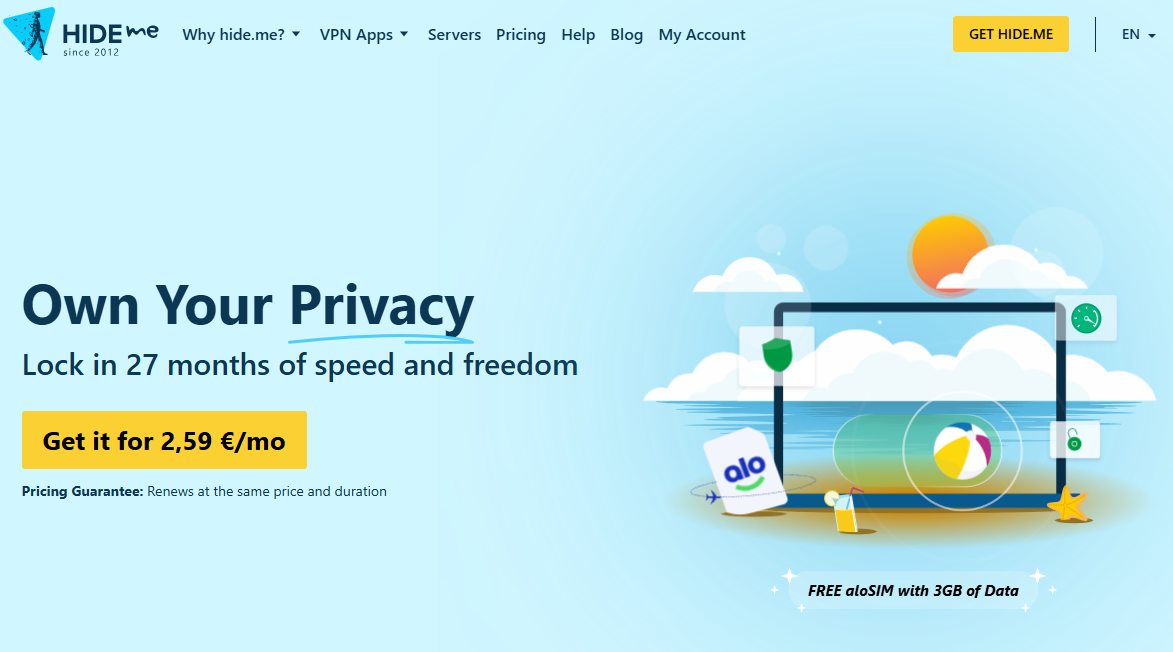 Illustration de Hide.me VPN sur la page du deal de Freelance Stack