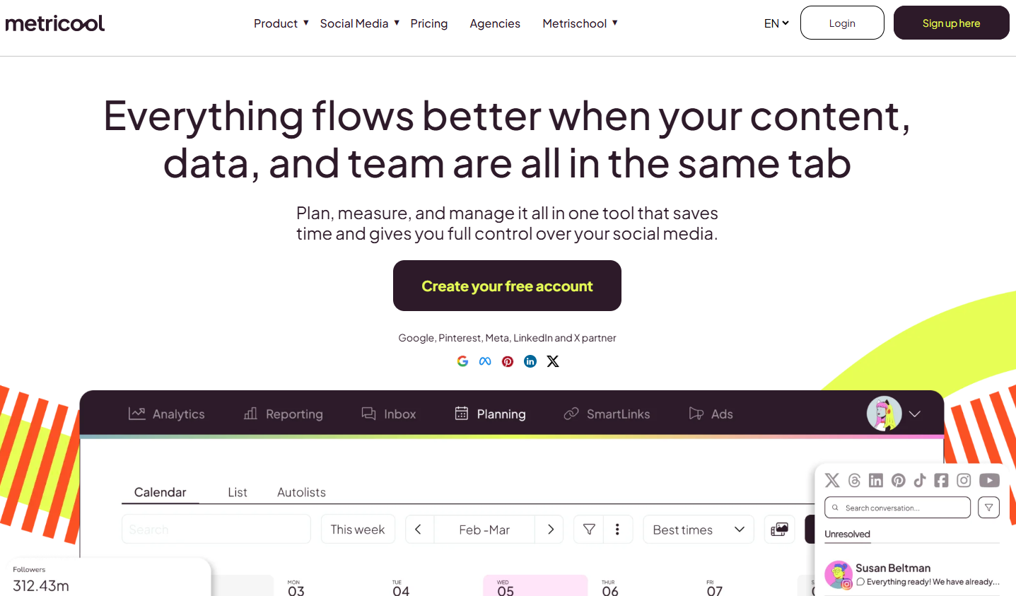 Illustration de Metricool sur la page du deal de Freelance Stack