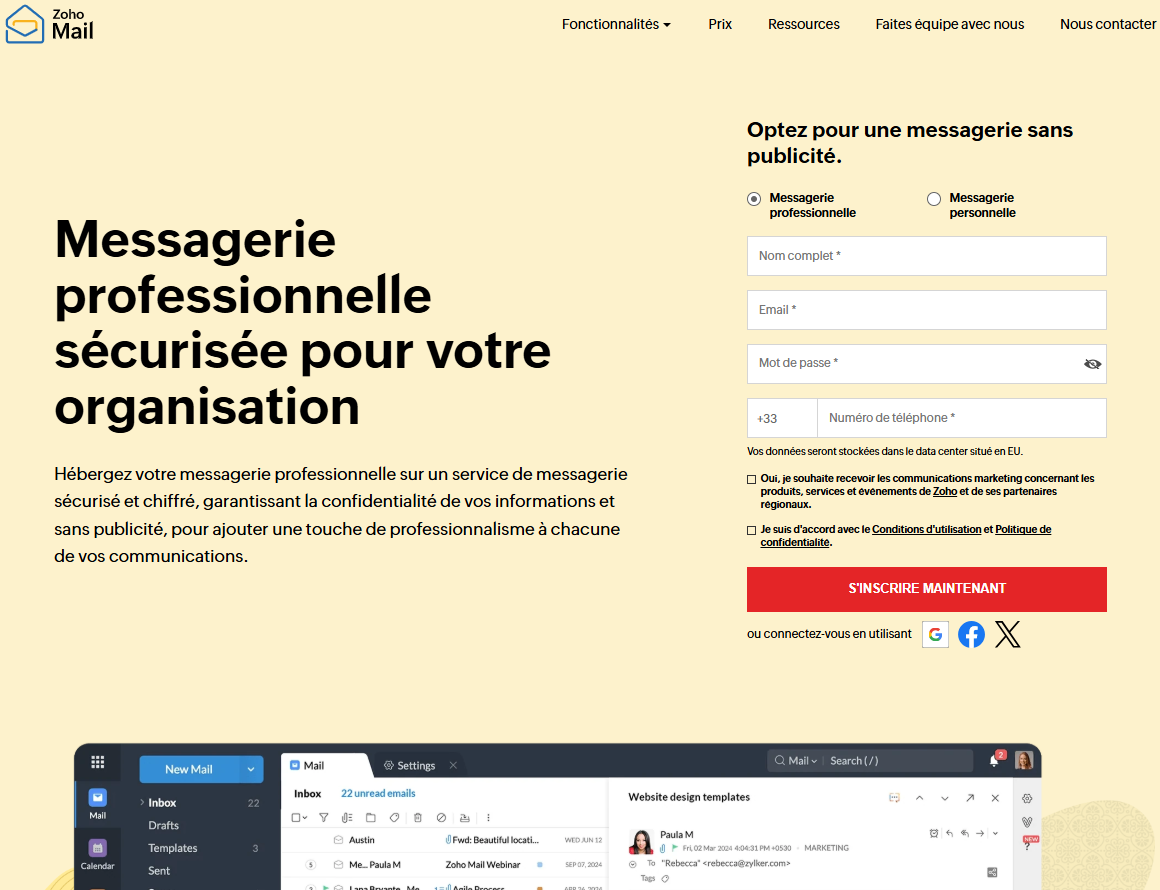 Illustration de Zoho Mail sur la page du deal de Freelance Stack