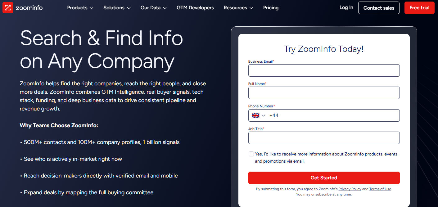 Illustration de zoominfo sur la page du deal de Freelance Stack