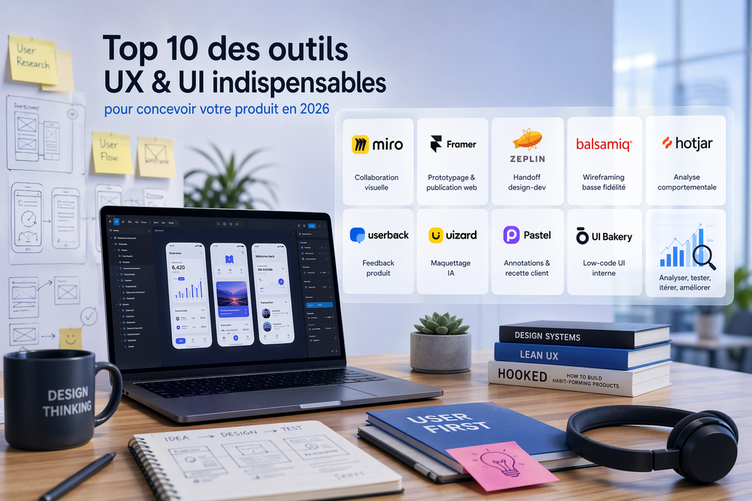 Infographic: Top 10 Essential UX & UI Tools for Designing Your Product in 2026.