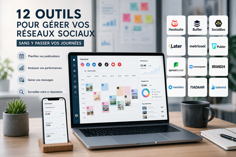 Visuel Les 12 meilleurs outils pour gérer vos réseaux sociaux sans y passer vos journées.